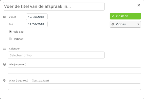 Het Add Event venster opent