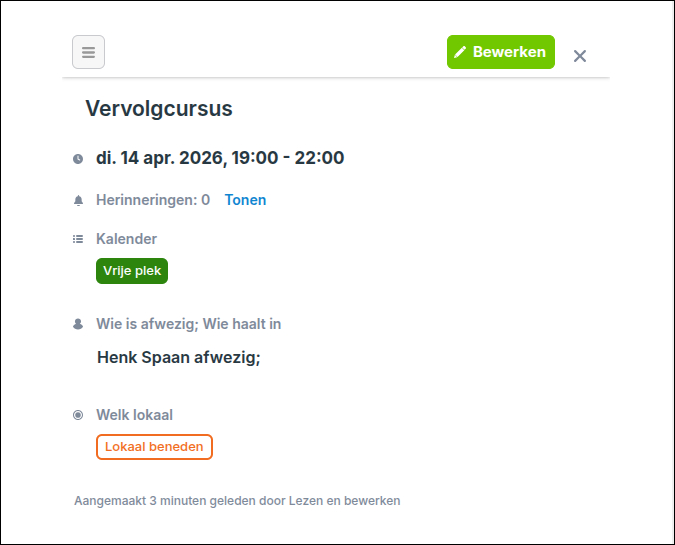 "Edit Event" venster