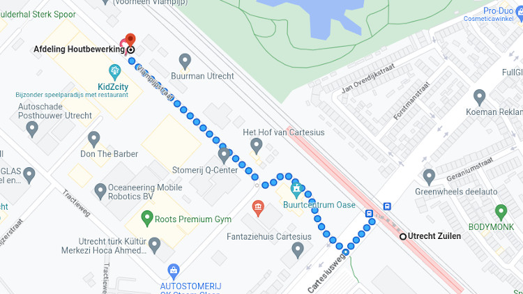 Route afdeling houtbewerking Utrecht