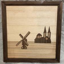 Oefenbord restauratietechnieken - Landschap met kerk en molen (Uden, Brabant)
Uitgevoerd in noten-,