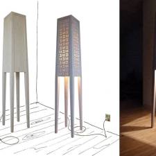 Staande lamp
Uitgevoerd in esdoornhout, gelazerd MDF en esdoornfineer door Emmy van Eijk